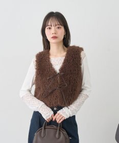 earth music&ecology フェイクファーショートジレ