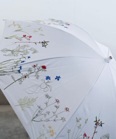 AND WOOL 〈一級遮光生地・晴雨兼用〉ボタニカル刺繍の日傘 （長傘タイプ）