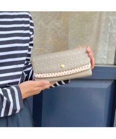 UNBILLION perche 牛革×ハラコ風ドットダブルかぶせ長財布