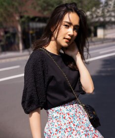 組曲 【洗える】レリーフスリーブジャージー カットソー