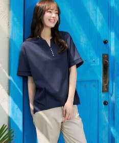 Tiaclasse パール付きキーネックトップス