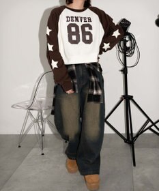 WEGO スターナンバリングラグランスウェット