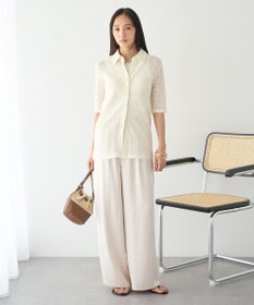 earth music&ecology ストレッチレース襟付シャツ