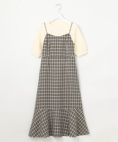 Feroux 【セットアイテム・洗える】パフスリーブニット×キャミソール ワンピース