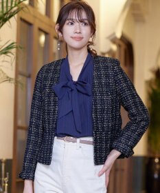 Tiaclasse L 【洗える】ラメチェックツイードジャケット