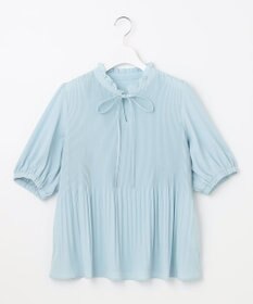 Feroux 【洗える】プリーツコンビ半袖 ブラウス
