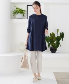 Tiaclasse L 【新色追加】バンドカラーシャツチュニックブラウス