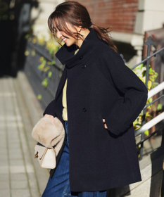 ANY SIS ウールライクスタンドカラー ミドルコート ネイビー