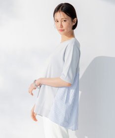 自由区 【洗える】ハイツイストコットンアセテート バックデザイン プルオーバーニット