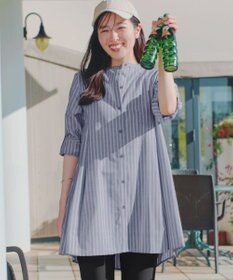 Tiaclasse L 【新色追加】バンドカラーシャツチュニックブラウス