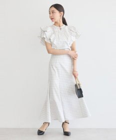 earth music&ecology 裾フレアチェックスカート