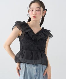 earth music&ecology ダブルフリルノースリブラウス