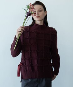 自由区 【カトリエムブーケ】Check frange フリンジプルオーバーニット