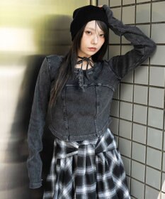 WEGO ヴィンテージウォッシュネックリボントップス