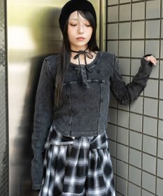 WEGO ヴィンテージウォッシュネックリボントップス