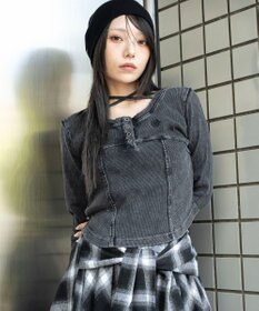 WEGO ヴィンテージウォッシュネックリボントップス