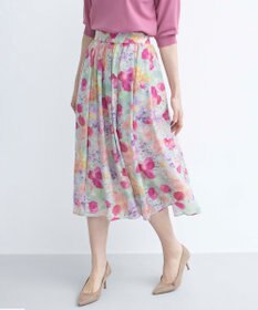 組曲 ピオニーシフォンプリント フレアスカート