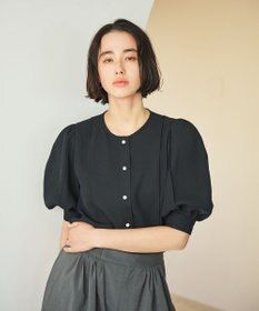 #Newans 【洗濯機可能/シワになりにくい】〈肩幅・二の腕が華奢見えする〉パフスリーブバイカラーブラウス