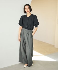 #Newans 【洗濯機可能/シワになりにくい】〈肩幅・二の腕が華奢見えする〉パフスリーブバイカラーブラウス