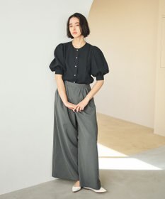 #Newans 【洗濯機可能/シワになりにくい】〈肩幅・二の腕が華奢見えする〉パフスリーブバイカラーブラウス