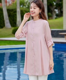 Tiaclasse L 【新色追加】バンドカラーシャツチュニックブラウス