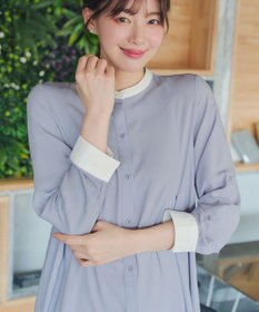 Tiaclasse L 【新色追加】バンドカラーシャツチュニックブラウス