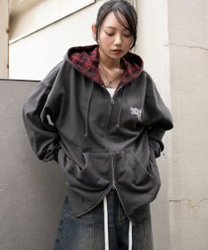 WEGO 【ユニセックス着用ITEM/MLサイズ展開】チェックZIPパーカー