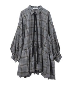 Green Parks ボウタイリボン付裾バルーンシャツワンピース