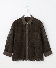 自由区 S 【ドラマ「明日はもっと いい日になる」着用】【洗える】ジオメトリックフラワーレースクロップド丈シャツ ブラウス