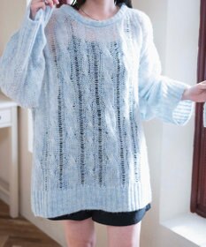 WEGO ケーブルメッシュメランジニット