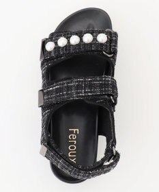 Feroux パールポイントツイード／キルティング サンダル