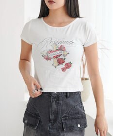 WEGO ラインストーンハートグラフィックちびT