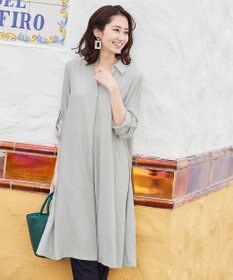 Tiaclasse 【洗える】 麻調Aラインシャツワンピース