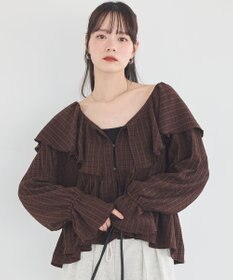 earth music&ecology 【予約】ラッフルカラーカットブラウス