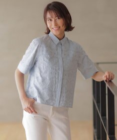 J.PRESS LADIES 【一枚で着映え】エンブロイダリー ボクシーシャツ サックスブルー系