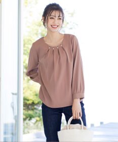 Tiaclasse L 【洗える】大人上品なタックパールブラウス