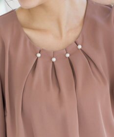 Tiaclasse L 【洗える】大人上品なタックパールブラウス