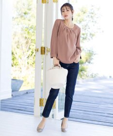 Tiaclasse L 【洗える】大人上品なタックパールブラウス