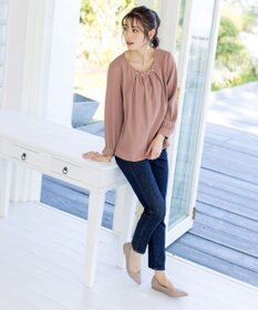 Tiaclasse L 【洗える】大人上品なタックパールブラウス