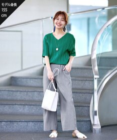 Tiaclasse L 【洗える】プリーツ編みVネックニットトップス