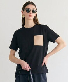 BEIGE， TORENIA / レザーポケットコットンクルーネックTシャツ Black×Taupe