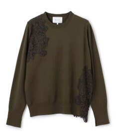 BEIGE， 【ご好評により新色追加！洗える】WILLOW / アシンメトリーレースクルーネックニット