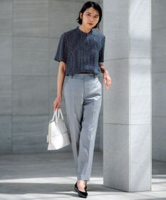 23区 【洗える/セットアップ対応】グロッシーコットンシャンブレー テーパード パンツ