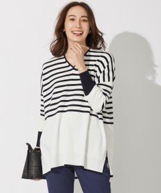 自由区 【WEB限定カラー有/洗える】コットンアセテート チュニック丈ニット