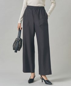 ICB 【洗える】ウールワッシャーツイル ワイドストレートパンツ チャコール系