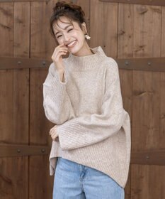 Tiaclasse L 【洗える】モックネックポインテルニットトップス