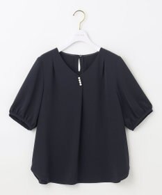 ANY SIS L 【洗える】パール調Ｖネック ブラウス