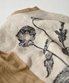 muuc 〈遠州織物〉ウエスト紐付き フレンチスリーブ ポピーの花刺繍 ワンピース