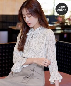 Tiaclasse 【新色追加・洗える】フレアスリーブ花柄リボンブラウス