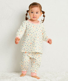 MIKI HOUSE HOT BISCUITS 【80-120cm】 あったかキルト素材 小花柄 腹巻き付き長袖パジャマ